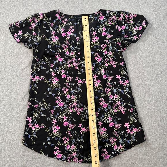 Fortune + Ivy Black Floral V-Neck Blouse Women's Small Short Sleeve Top - Picture 6 of 9